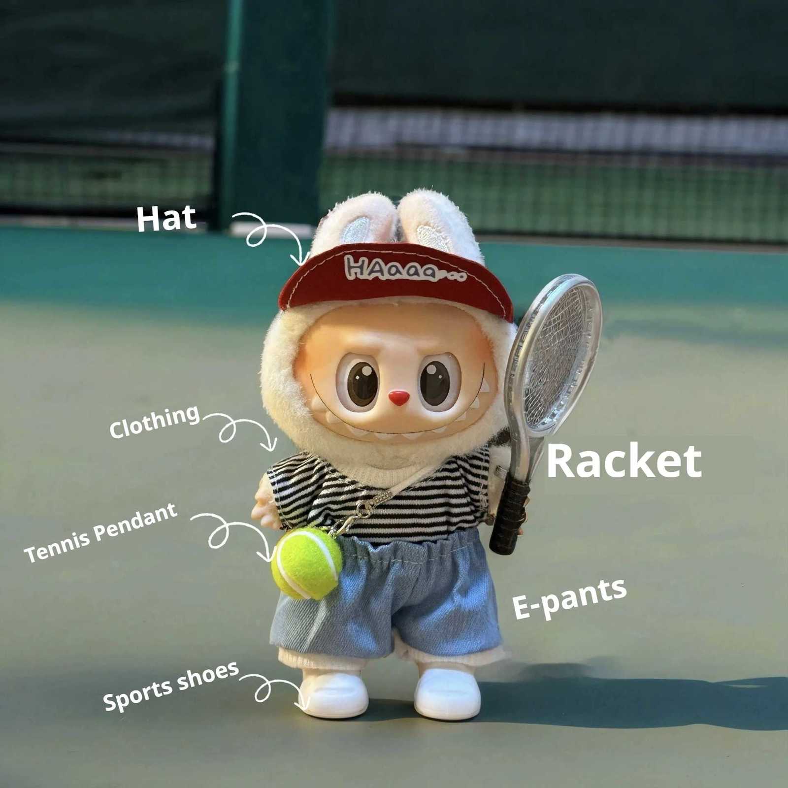 Fashion Sports Tennis Suit for Labubu I II Dolls Cute Korea Style Clothes Tennis Pendant Pink White Tshirt for Labubu ClothesT251018