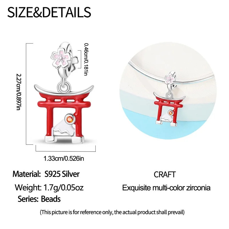 925 Sterling Silver Japanese Torii Shrine Cherry Blossom Souvenir Pendant Fit Original Charm Bracelets Women DIY Jewelry Gift 251013
