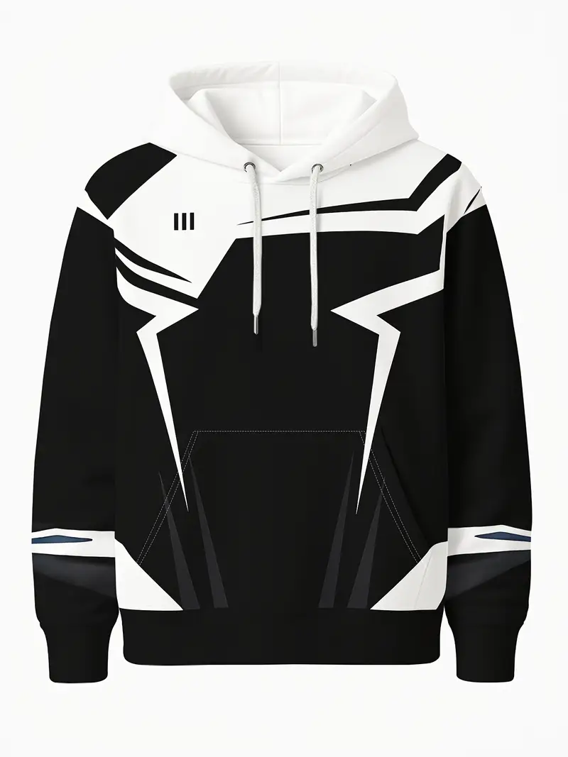 Men's Geometric Graphic Oversized Hoodie - Streetwear Casual Sweatshirt 2-2-3
