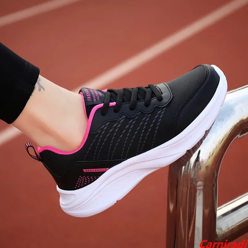 Leather Waterproof Sports Fitness Running Shoes Women Comfort Flat Big Size 3542 Casual Sneakers Ladies Nonslip Jogging Shoes 251013