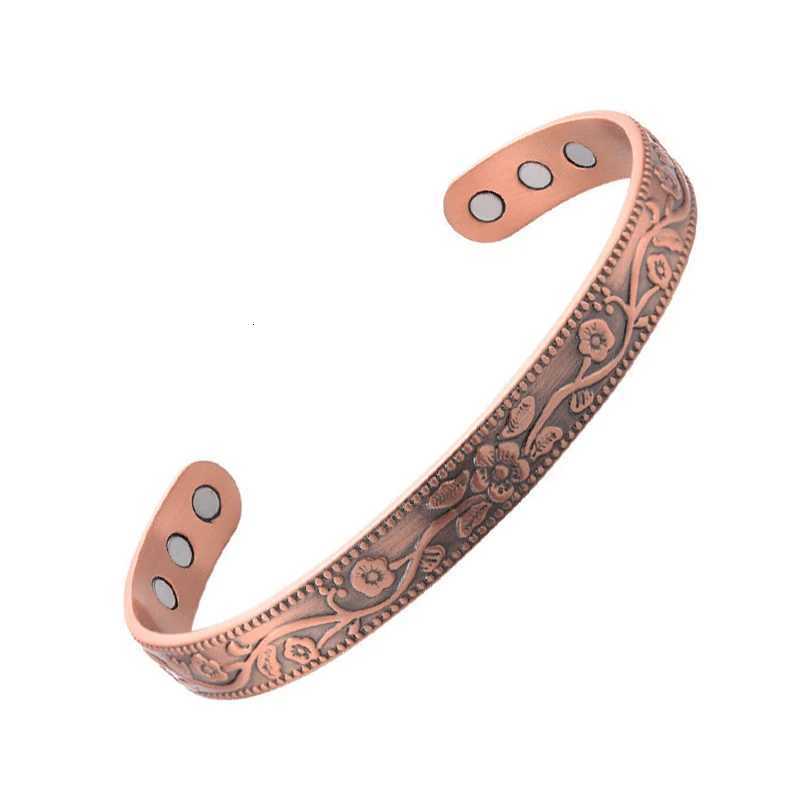 Magnetic Pure Copper Bracelet for Women Vintage Flower Energy Cuff Bangle Adjustable Jewelry Gift H260511 - view 6