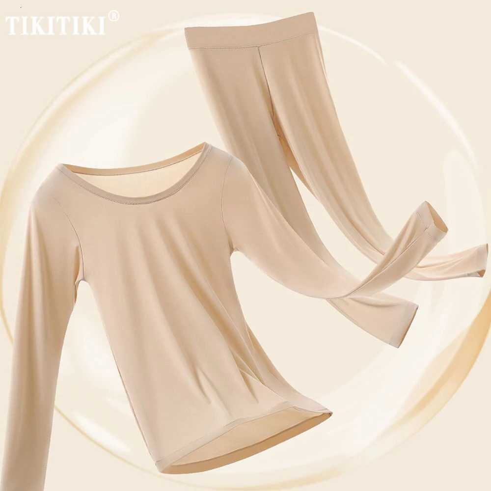 Womens Long Sleeve Underwear Ultra Thin Long Johns Crewneck Thermal Underwear Sets Warm Base Layer Underwear 2pcs Suit T251018