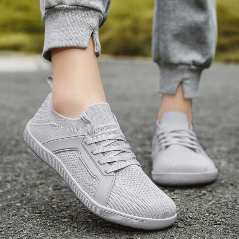 Wide Toe Barefoot Shoes for Unisex Minimalist Artificial Mesh Sneakers Lightweight Adjustable Slip On Walking Shoes for Men 251013