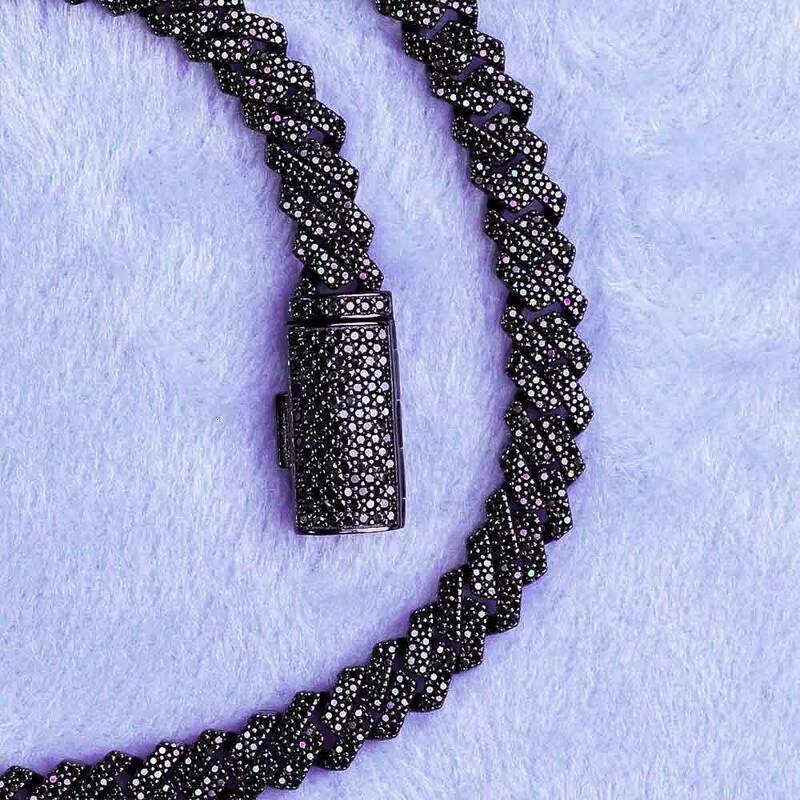 Hip Hop Fine Jewelry Passd Diamond Tester 925 Sterling Silver Iced Out 8MM VVS Black Moissanite Prong Cuban Link Chain for Men Designer