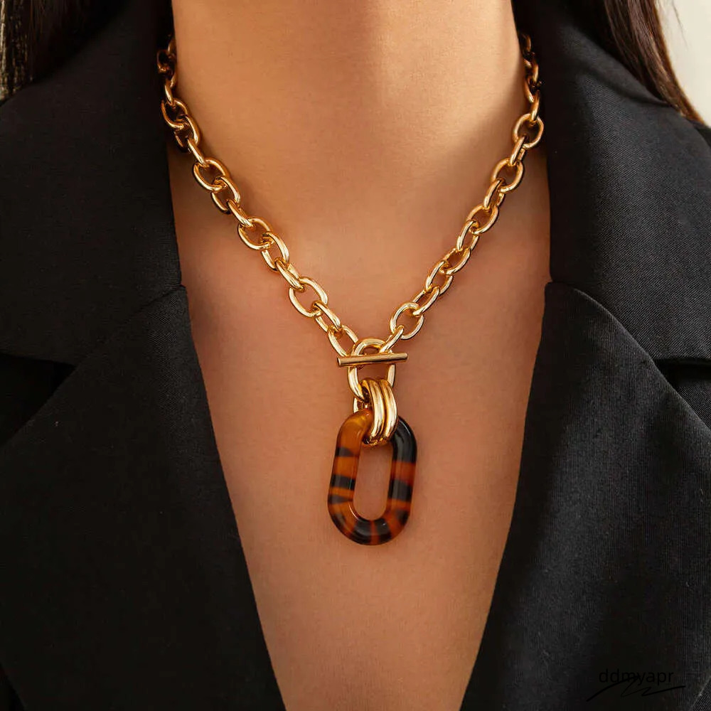 Fashion Leopard Print ddmyApr Necklace Set: Irregular Geometric Acrylic Collarbone Chain Accessories