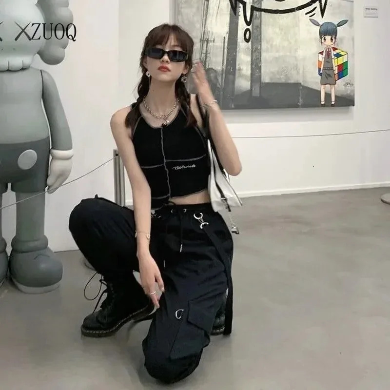 Harajuku Goth Jogging Cargo Pants Women Streetwear Black High Waist Solid Color Oversized Pant Casual Trousers Female 251017