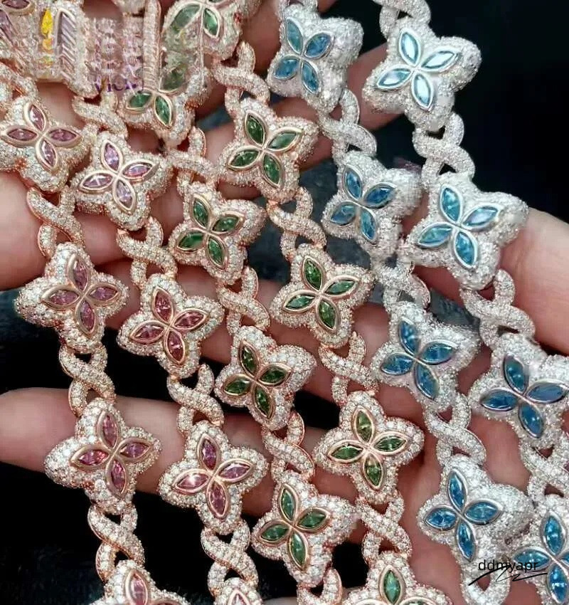 Best Selling Hip Hop Rapper Clover Bracelets ddmyApr Sterling Sier VVS Moissanite Infinity Cuban Link Bracelet Fine Jewelry