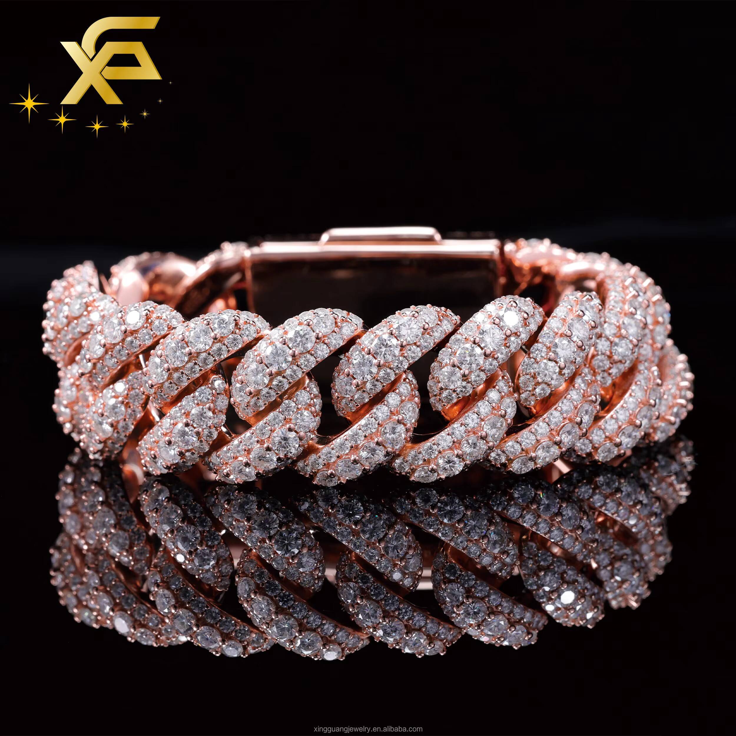 18K Gold Plated Pass Diamond Tester Bracelet Iced Out VVS Raised Moissanite 925 Silver Cuban Lidynamics Chain Bracelet Jewelry