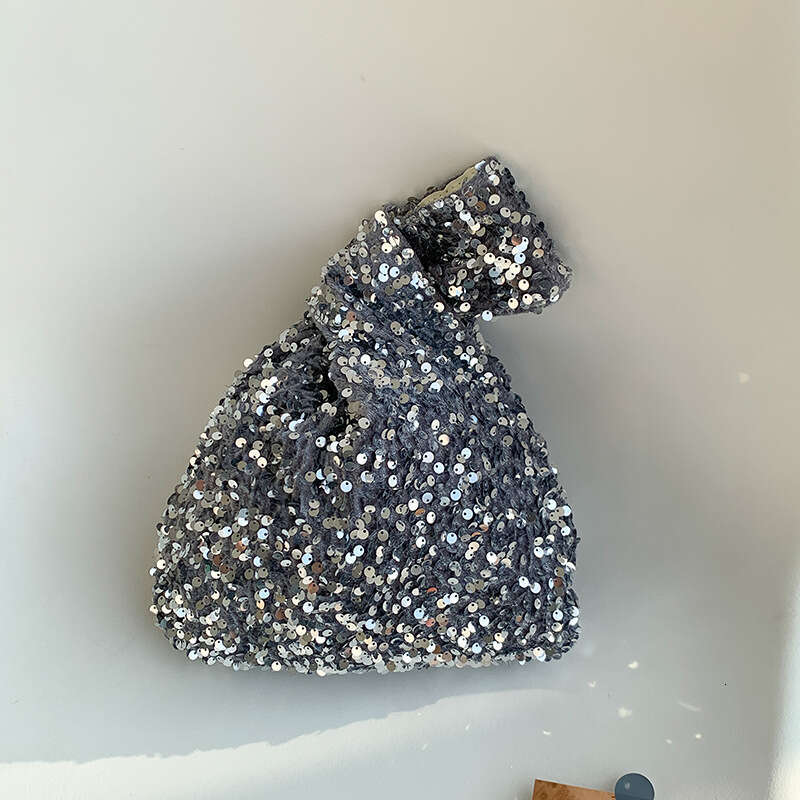 Niche Sequin New Fashion Korean Version Bucket Bag Trendy Silver Bling Handbag For Women B5