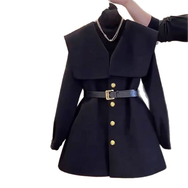 2025 design autumn and winter new high-end wool coat designer women's quilted fashionable casual wool coat waist tie elegant sports jacket