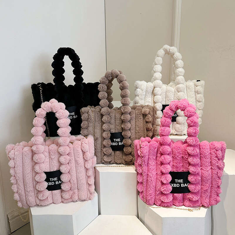 Winter New Tote Large Capacity Letter Embroidery Shoulder Handheld Crossbody Plush Trendy Bag