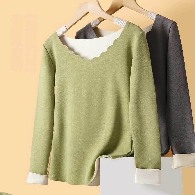 New Thermal Underwear With Plush Thickened Round Neck Solid Color Heating Clothes Autumn Pants Womens Set Womens home clothing T251018