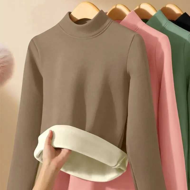 Women Thicken Half Turtleneck Bottom Shirt Double Sided Fleece Lined Warm Tops Delong Inner Wear Slim Long Sleeve Pullover Top T251018