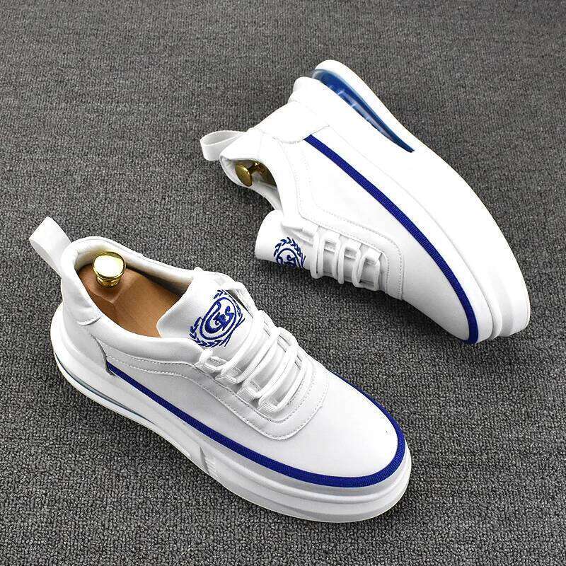 Korean style men fashion platform shoes breathable original leather shoe air cushion white sneakers comfort young streetwear man