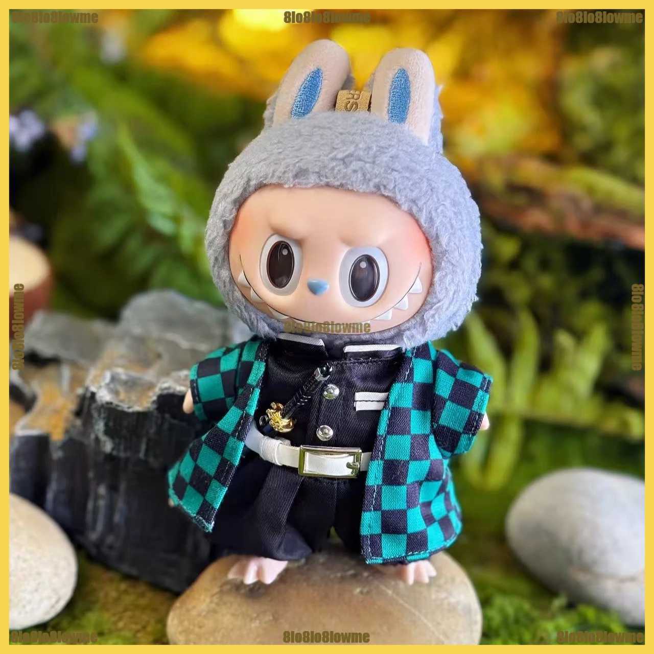 Ghost Slayer Labubu Clothes Cartoon Inosuke Zenitsu Tanjirou Set with Sun Wheel Knife Mini Plush Doll Clothing AccessoriesT251018