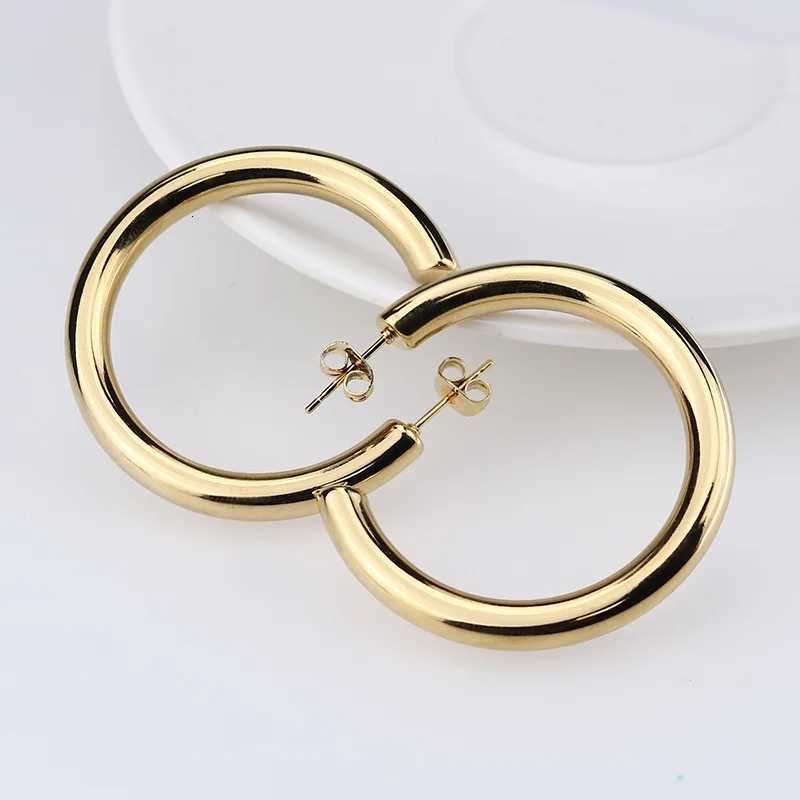 Oversize Gold Plated Hoop Earring Simple Thick Round Circle Stainless Steel Earrings for Women Punk Hiphop Jewelry Brincos 2022 Y251018