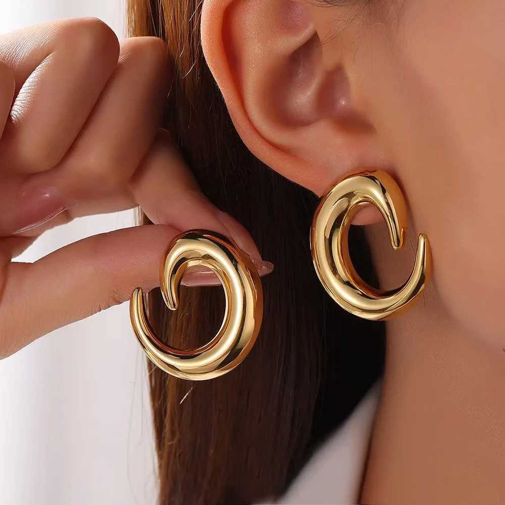 Stainless Steel StripShaped Circular Earrings for Women Punk Geometric Metal Smooth Drop Earrings Statement Waterproof Jewelry Y251018