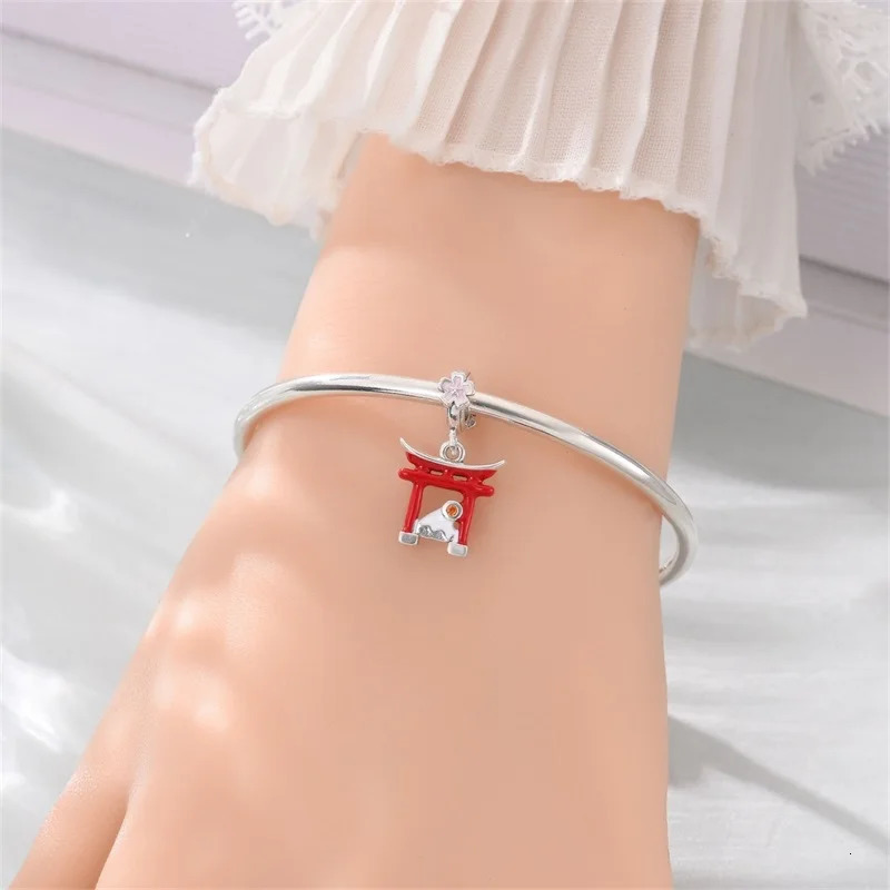 925 Sterling Silver Japanese Torii Shrine Cherry Blossom Souvenir Pendant Fit Original Charm Bracelets Women DIY Jewelry Gift 251013