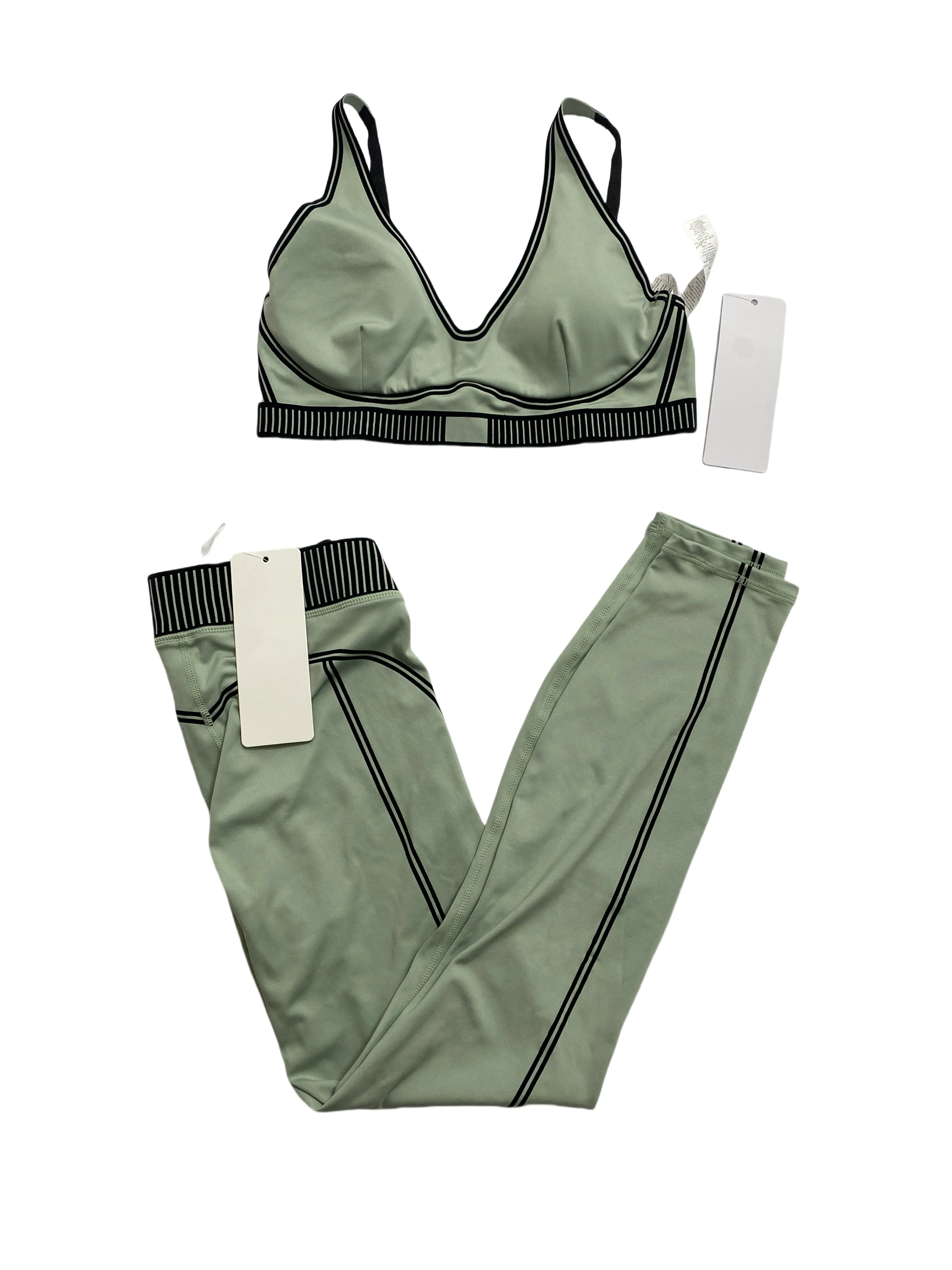 Top New Yoga Sets Sports Heart Throb Bra+Leggings High End White Striped Pants Back Yoga Outfits Set Summer High Women's Running Fitness Gym women