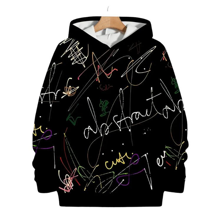 Men's Artistic Scribble Graphic Oversized Hoodie - Streetwear Casual Sweatshirt 2-2-5