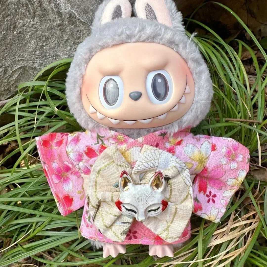 17cm Labubu Idol Doll Kimono Hoodie Outfit Japanese Style Clothing with DIY Accessories Cute Plush Doll Clothes Gift SetT251018