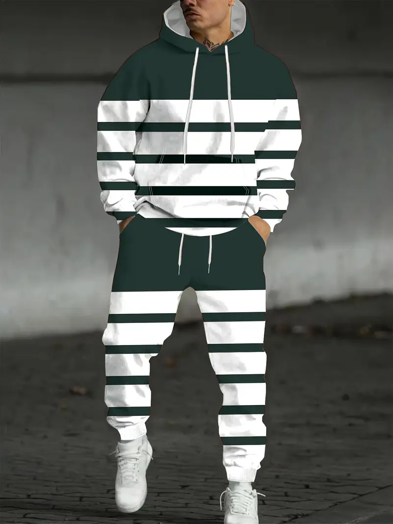 Men's Striped Color Block Hoodie Set - 2 Piece Casual Streetwear Tracksuit 2-3-3