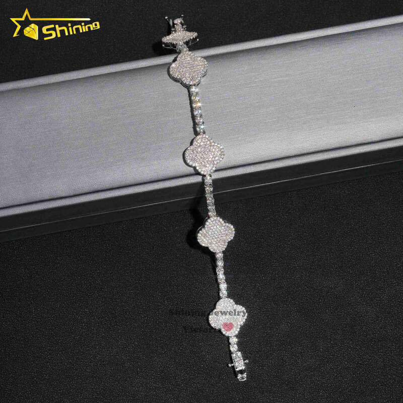 Pendant Necklaces Stylish New Arrival Fashion Femme Design Sier VVS Moissanite Dia Iced Out Four Leaf Clover Tennis Chain Bracelet