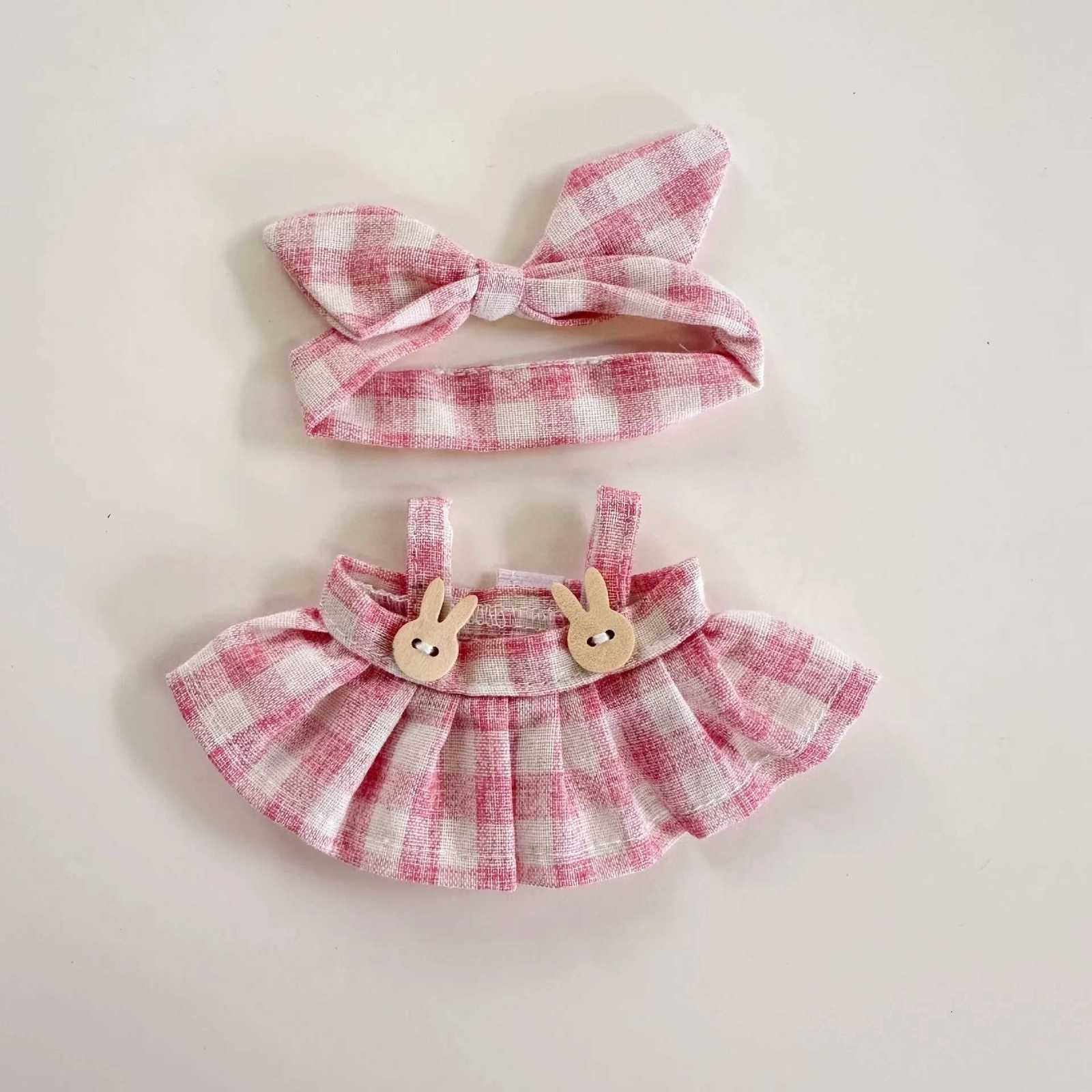 Mini Plush DollS Clothes Outfit Accessories For Labubu Idol V1 V2 sitting party Candy plaid skirt headband set Fans GiftT251018