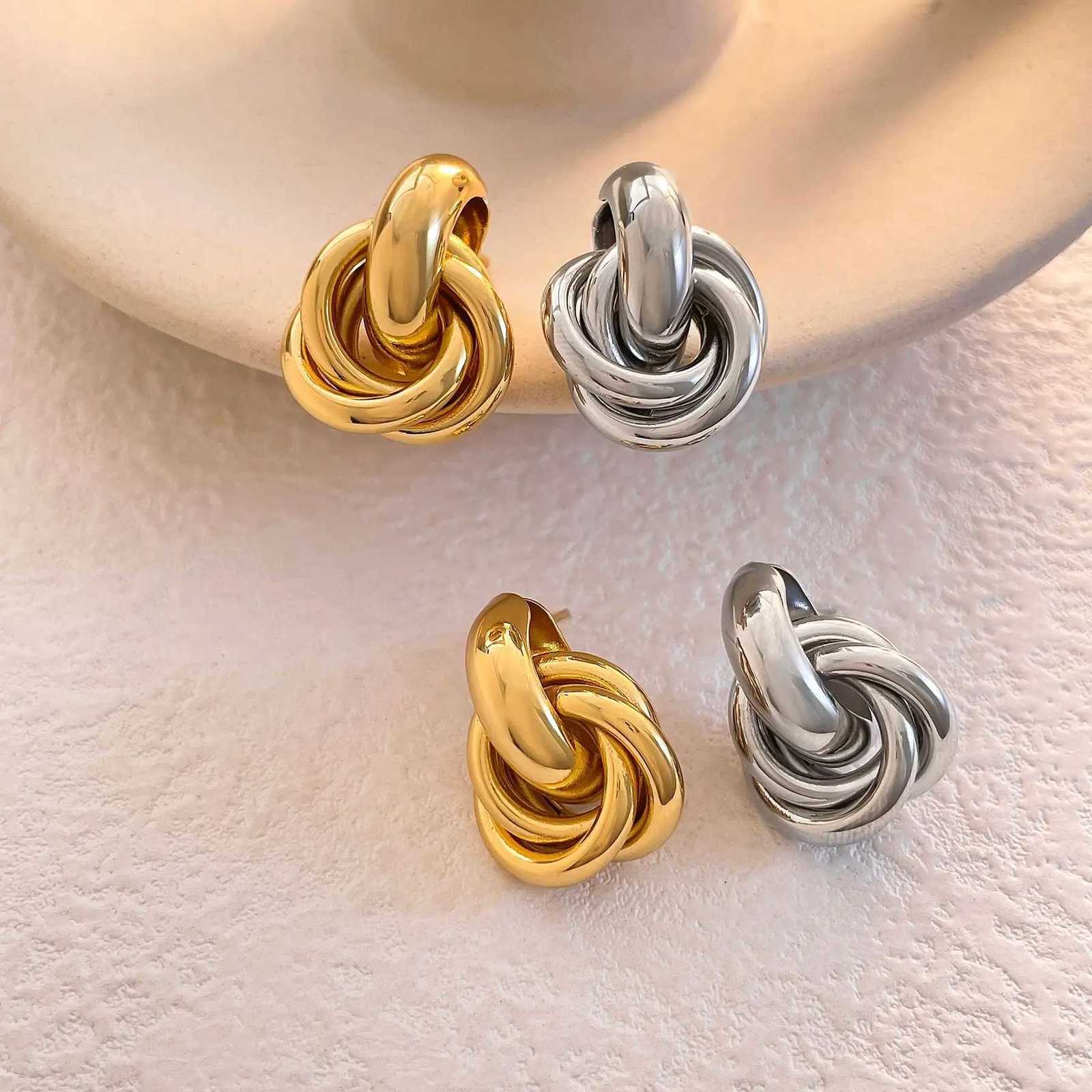 Stainless Steel Knot Hoop Earrings for Women Girls Trendy Irregular Lines Stud Earrings Special Design Fashion Jewelry Gifts Y251018