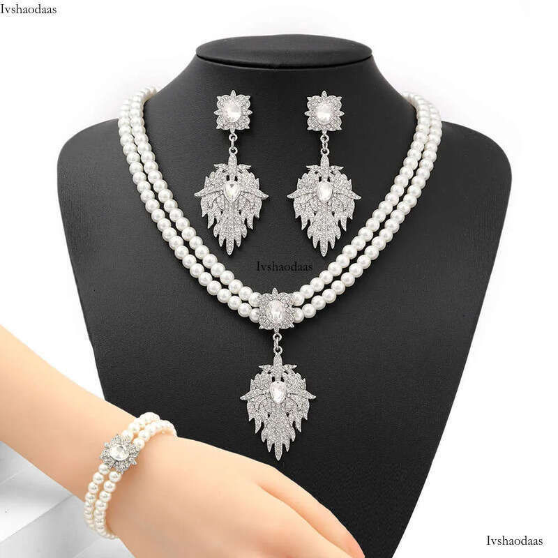 Womens Pearl Necklace Cubic Zirconia Dubai Dinner Set Party Engagement Handmade Jewelry Accessories