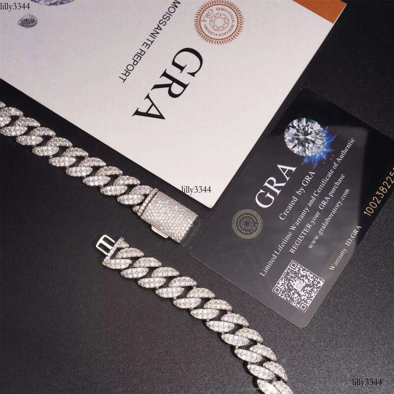 Hot Sale Moon Shape Hip Hop Jewelry Iced Out 12mm Sliver Lab Dia Moissanite Cuban Link Chain