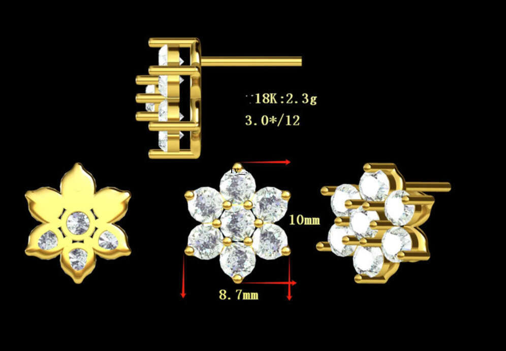 14k Trendy Girl Jewelry Gold Plated wer Stud Earring Women for Parties and Gifts Lab Grown Dia CVD HPHT IGI