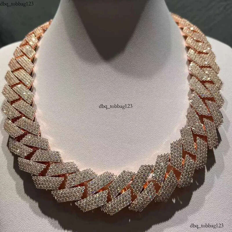 Hip Hop 22mm Width Three Rows Moissanites Miami Prong Set Full Iced Out Cuban Link Chain Necklace