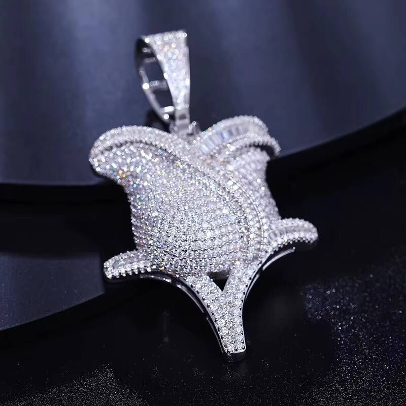 Iced Out Rose Flower Pendant Necklace in White Gold Plated 925 Sterling Silver with Moissanite Stones Luxury Hip Hop Jewelry