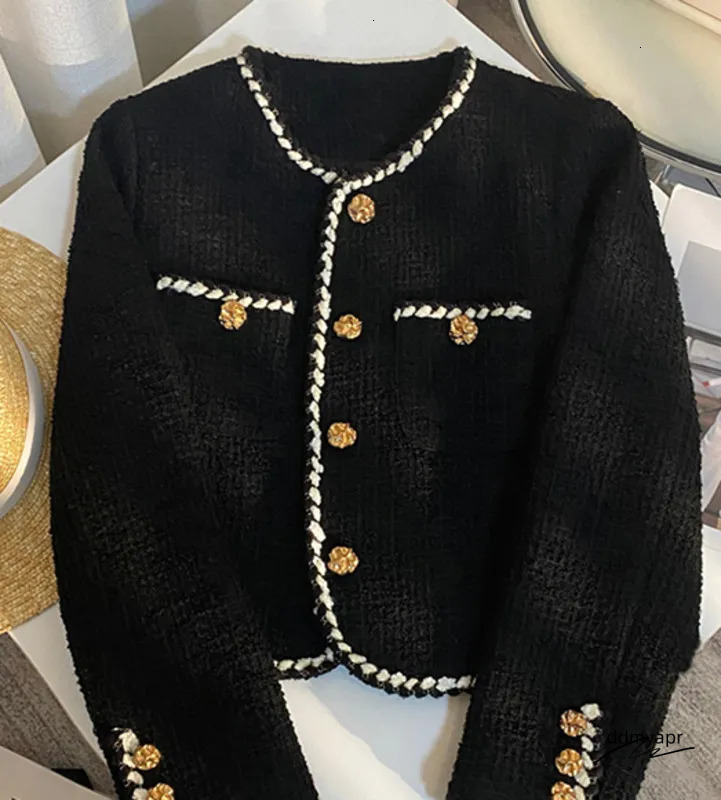 Elegant ddmyApr Tweed Cropped Jacket - Women's Vintage Quilted Coat For Commute & Winter Outwear