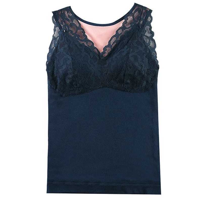 Thermal Underwear Women Top with Bra Fleece Camisole Large Velvet Winter Seamless Sexy Lace Vneck Warm Lingerie Fleece Camisole T251018