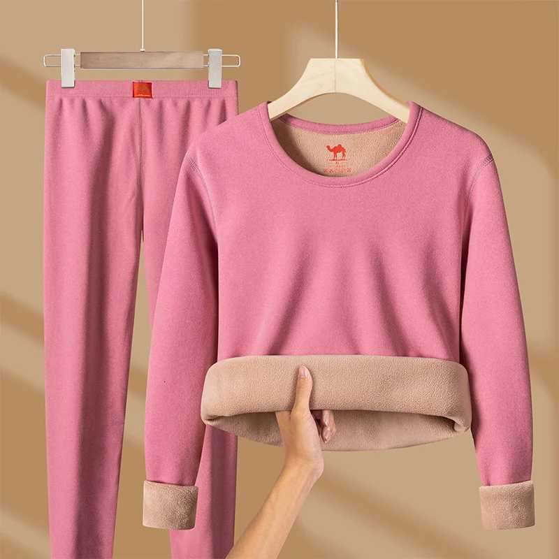 FW24 Upgraded Women super thicken Camels wool thermal underwear sets O neck fleeced wool thicken cold long John for winter wear T251018