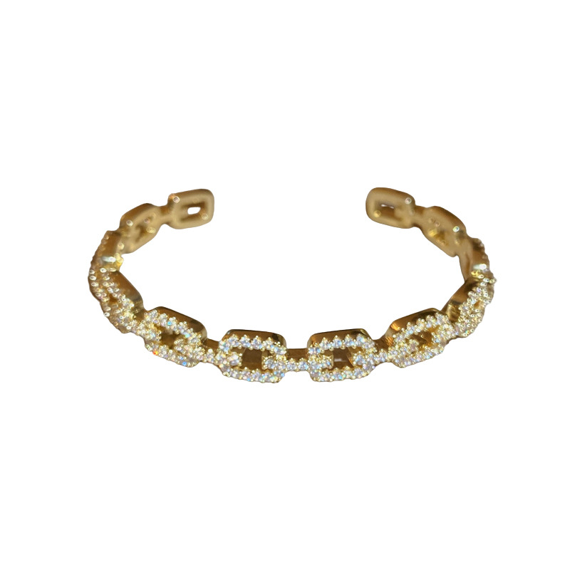 Real Gold Plated Zircon Chain Open Bracelet Dongdaemun New Super Shiny Elegant High-end Fashion Jewelry - view 5