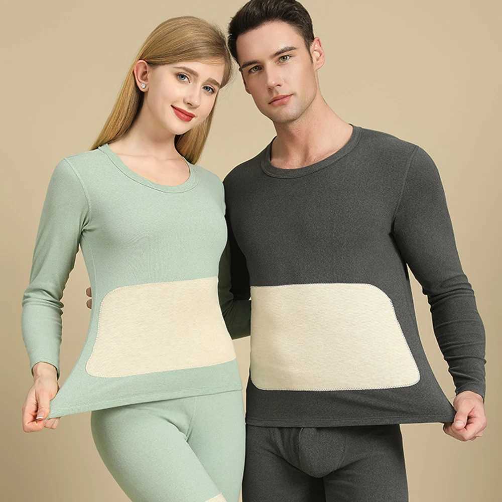 Winter Women Thermal Underwear Wool And Silk Patch Thick Double Layer Lingerie Long Sleeve Shirt Thermal Top Pants Two Piece Set T251018