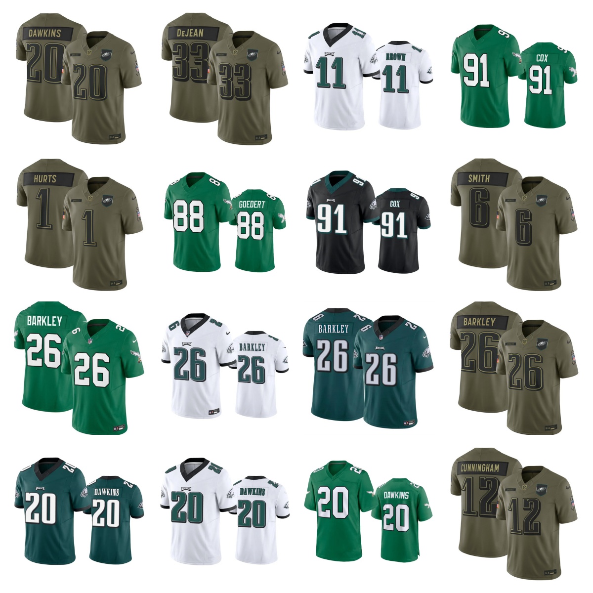 NFL Eagles Jerseys Saquon Barkley Jason Kelce AJ Brown Jalen Zack Baun Reed Blankenship Dean Cooper DeJean Quinyon Mitchell Darius Slay jr Brandon Mailata Football