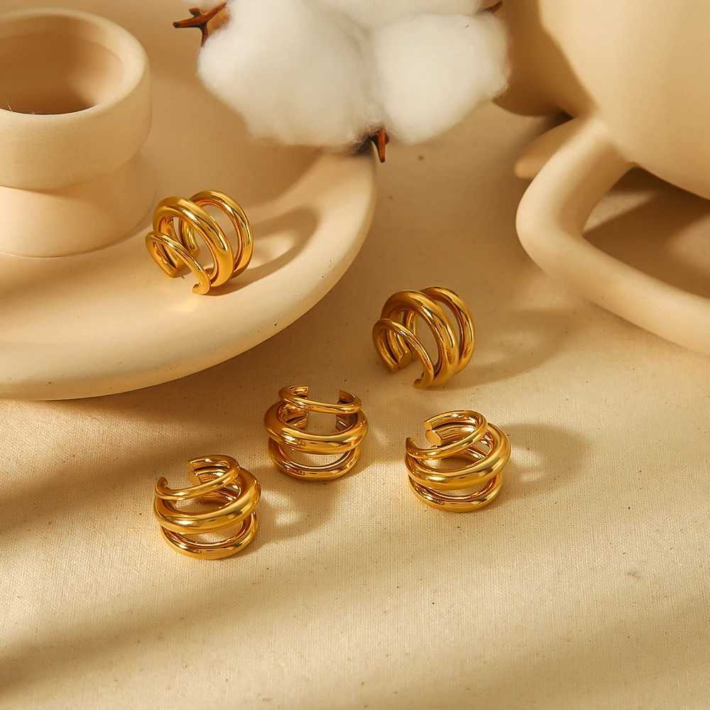 Hot Selling 18K Gold Color Stainless Steel Multilayer Ear Clip Waterproof Metal Unique Fashion Trendy Women Gift Y251018