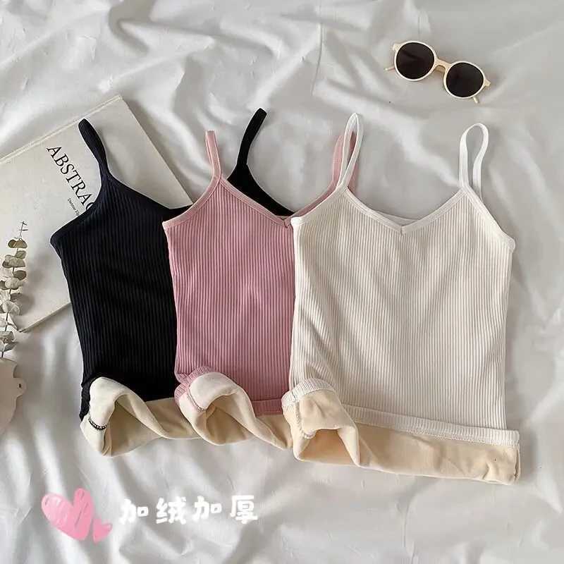 Tshirt Sleeveless Tops Women Winter Warm Underwear Solid Color Thermal Casual Nightwear Sexy Elasticity Female Thin Velvet T251018