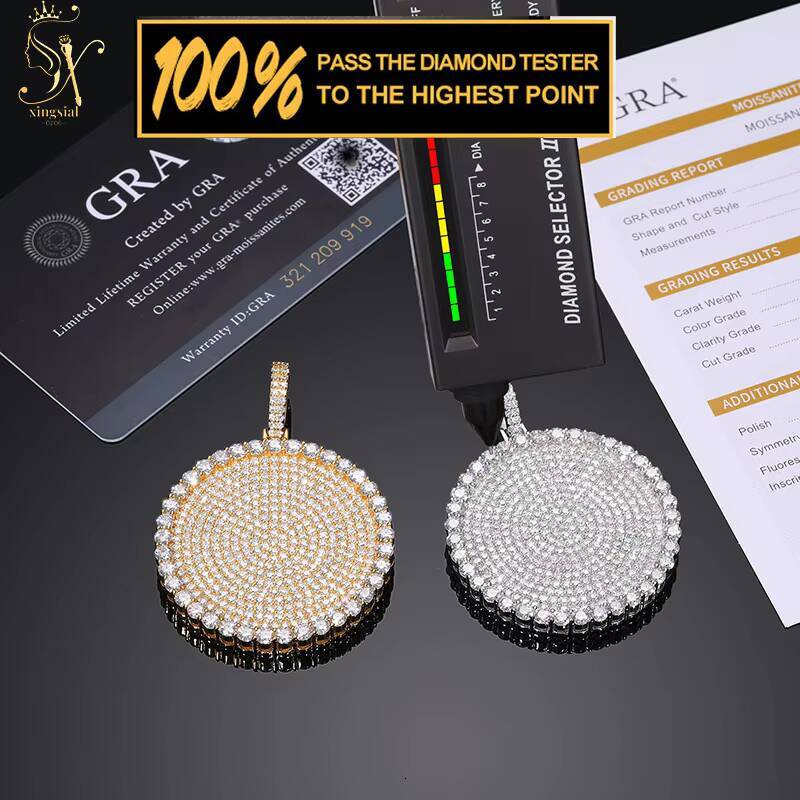 18K Gold Plated Jewelry Pass Diamond Tester 925 Sterling Silver Vvs Hiphop Diamond Necklace Round Hiphop Moissanite Pendant