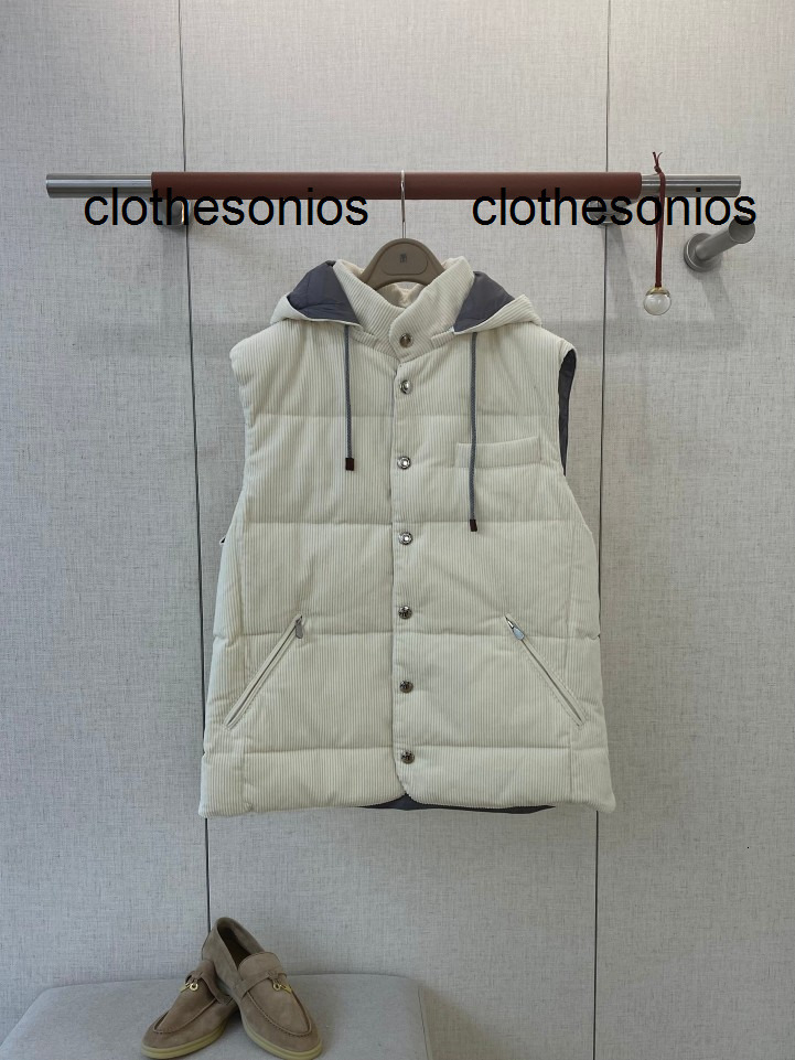 Bc Men's High-end Corduroy Hooded Down Vest Lightweight Warm Non-bulky Fine Texture