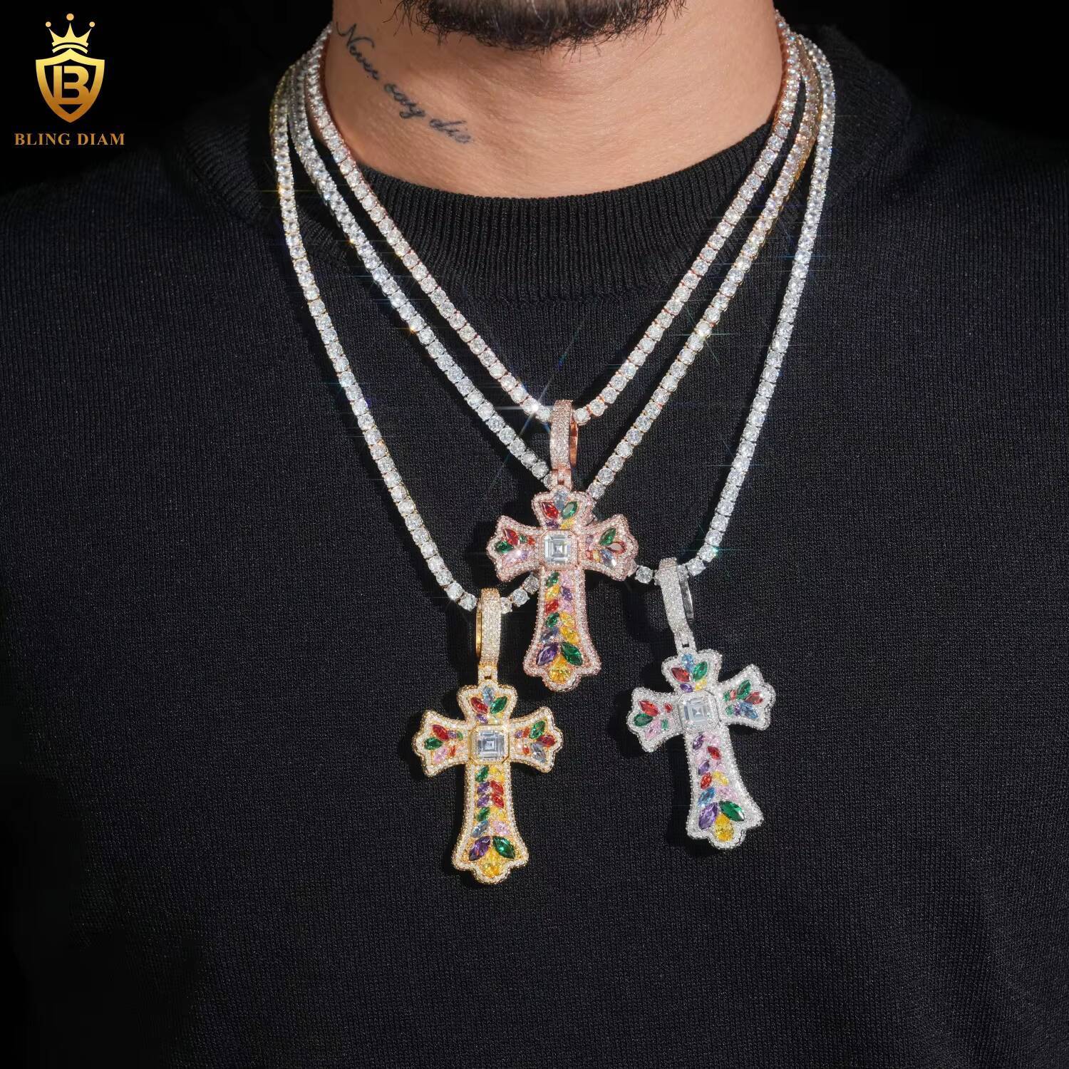 Hot Sale Fashion Cross Iced Out Pendant Necklace for MenWomen Hip Hop Style Moissanite Pendant Moissanite Brass Pendant Fine Jewelry
