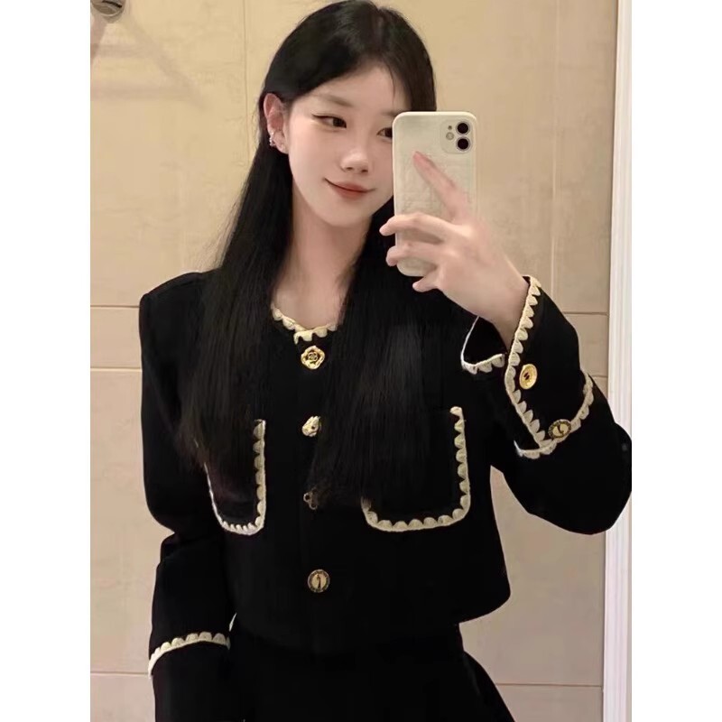 2025 autumn luxury new high-end autumn and winter lightweight luxury thick short top, high waist skirt, college design style two-piece designer jacket