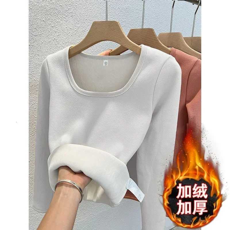Winter Women Thermal Underwear Tops Square Collar Fleece Basic Pullover Fashion Top Casual Thermal Shirt Women Thermal Shirt T251018
