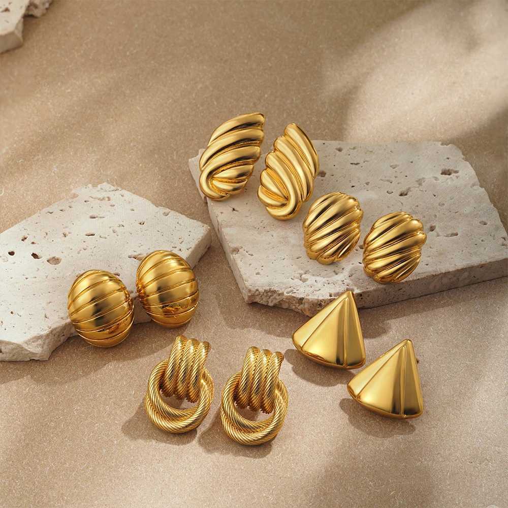 316 Stainless Steel Textured Multilayer Knot Earrings for Women Glossy 18K Gold Plated Geometric Wings Waterproof Jewelry 2025 Y251018