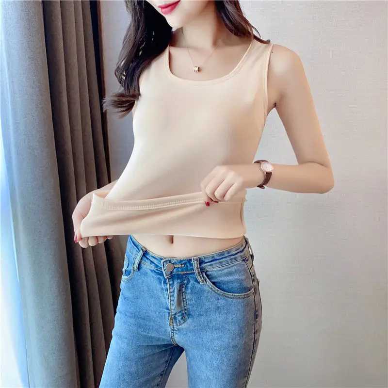 Autumn Winter Warm Women Velvet Thermal Vest Ladies Slim Corset ONeck Sleeveless Female Sexy Tops Ladies TShirt Underwear T251018