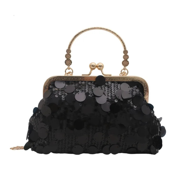 Elegant Sequined Evening Shoulder Bags for Women Solid Color Ladies Clip Chain Crossbody Bag Casual Female Shell Handbags Purse R251018